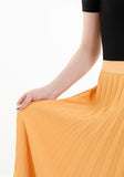 Mustard Pleated Maxi Skirt Elastic Waist Band Ankle Length Plisse Skirt - G-Line G-Line