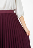 Damson Pleated Maxi Skirt Elastic Waist Band Ankle Length Plisse Skirt G-Line