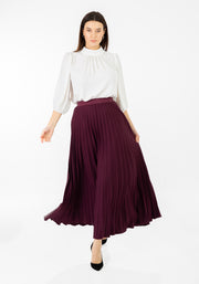 Damson Pleated Maxi Skirt Elastic Waist Band Ankle Length Plisse Skirt