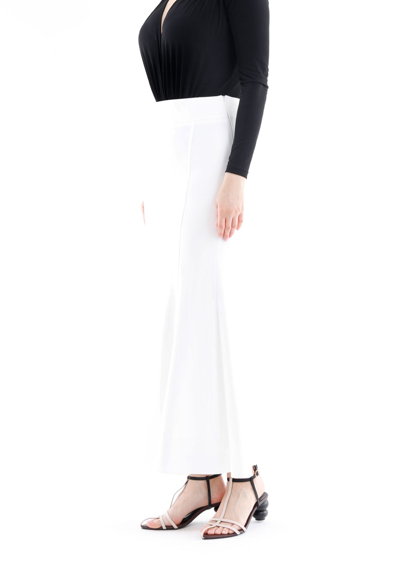 White Fishtail Maxi Skirt G-Line