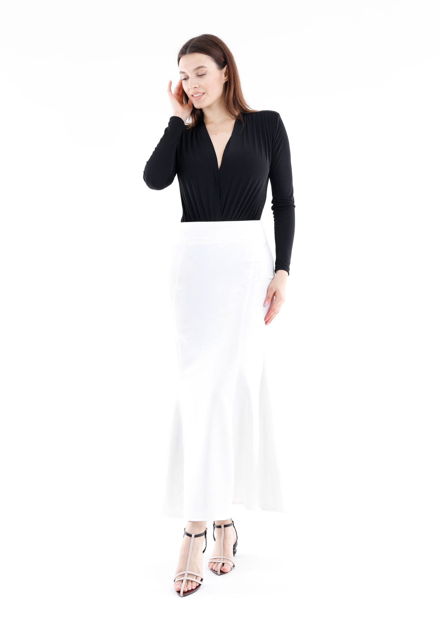 White Fishtail Maxi Skirt G-Line