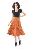 G-Line Pleated Midi Skirt - Elastic Waist Below The Knee Plisse S