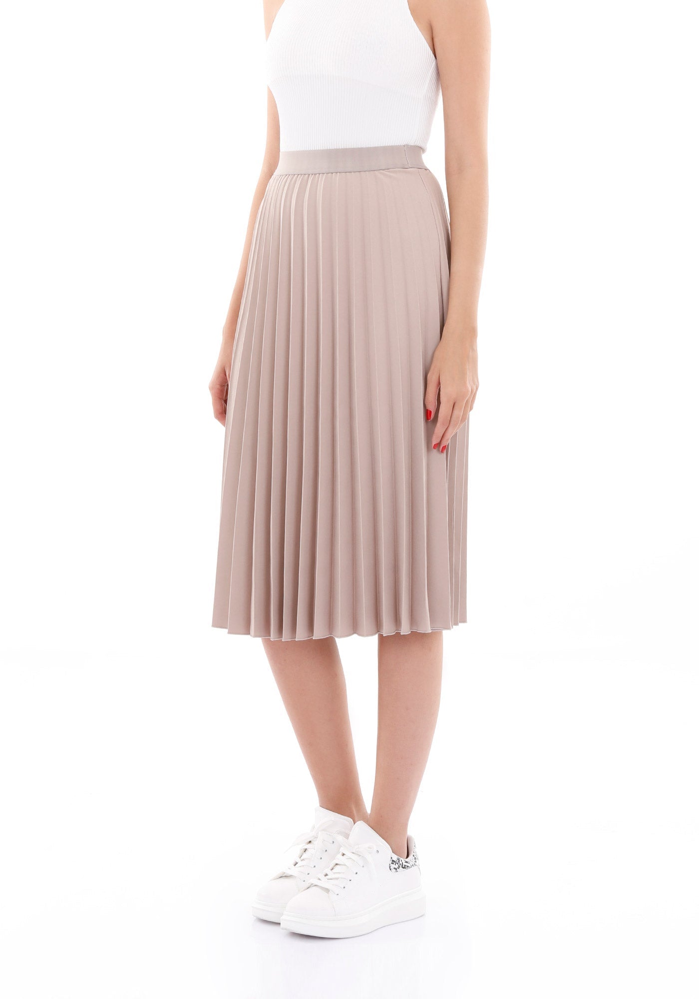 G-Line Pleated Midi Skirt - Chic Plisse with Elastic Waistband G-Line