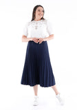 Women’s Navy Blue Oversized Accordion Plise Midi Pleated Skirt
