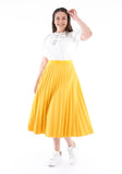 Women’s Mustard Oversized Accordion Plise Midi Pleated Skirt