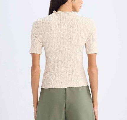 Knitted Slim Fit Mock Neck Short Sleeve Short Sleeve T-Shirt