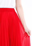 Red Chiffon Midi Pleated Skirt with Elastic Waist Band Guzella
