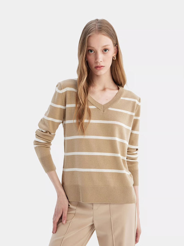 Relaxed Fit V-Neck Soft Textured Striped Sweater