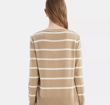 Relaxed Fit V-Neck Soft Textured Striped Sweater