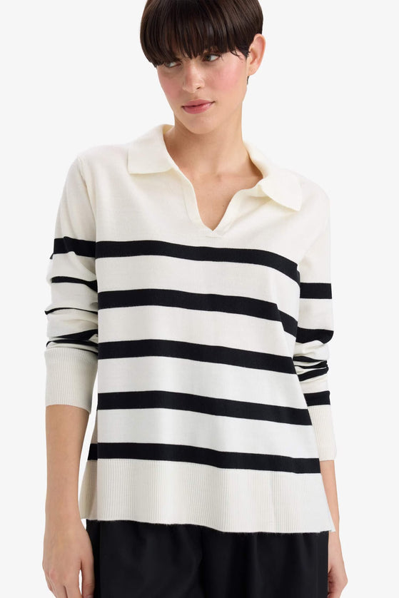 Regular Fit Polo Collar striped Pullover
