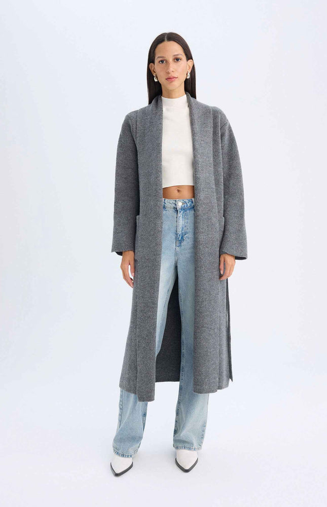 Desstudio Relax Fit Shawl Collar Belted Long Cardigan (Kopya)