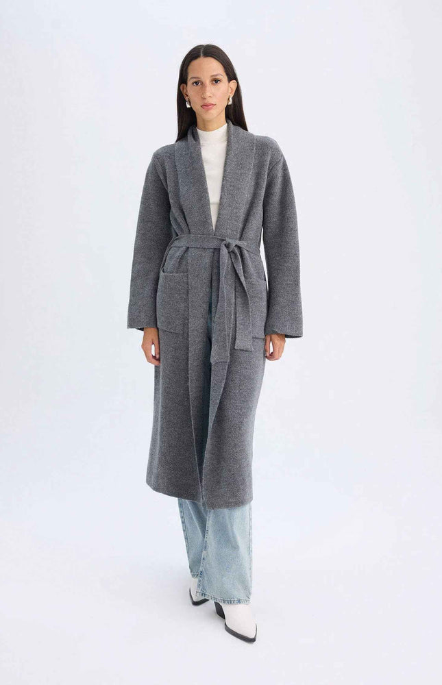 Desstudio Relax Fit Shawl Collar Belted Long Cardigan (Kopya)