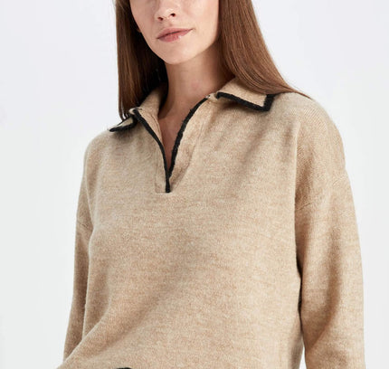 Regular Fit Soft Texture Polo Neck Knit Pullover