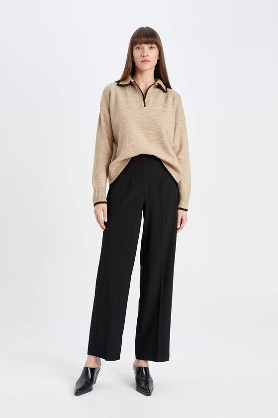 Regular Fit Soft Texture Polo Neck Knit Pullover