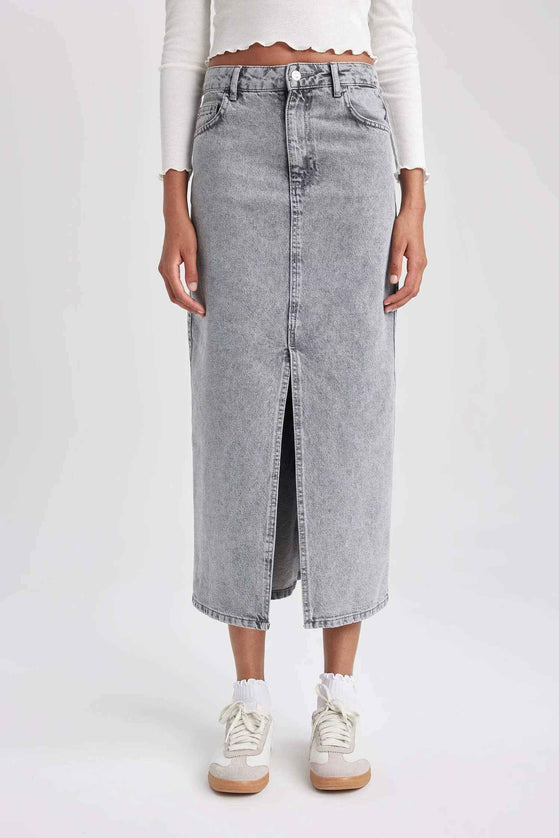 Long Fit Denim Skirt