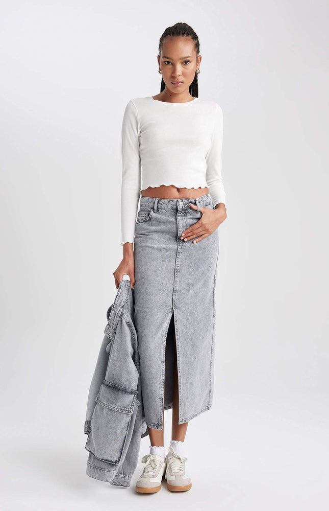 Long Fit Denim Skirt