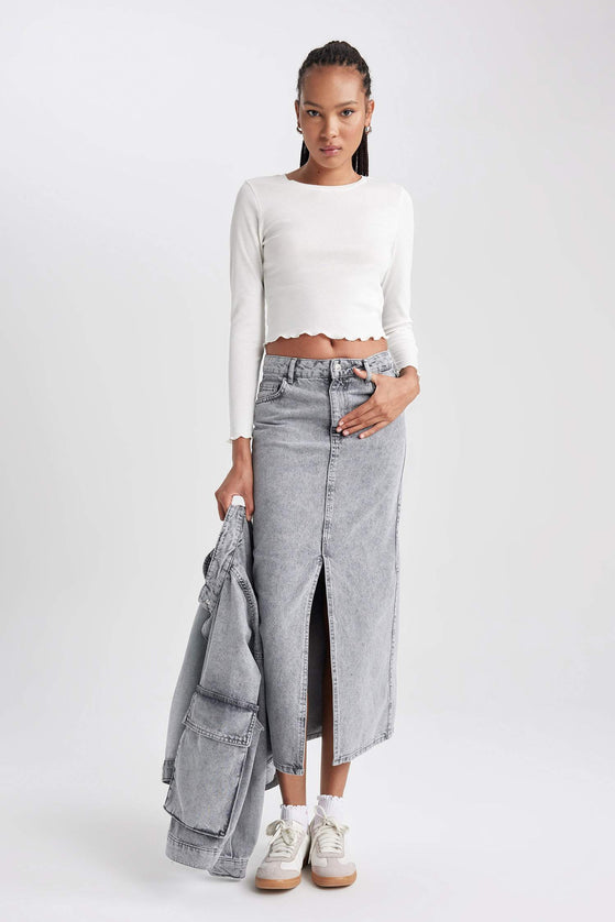 Long Fit Denim Skirt