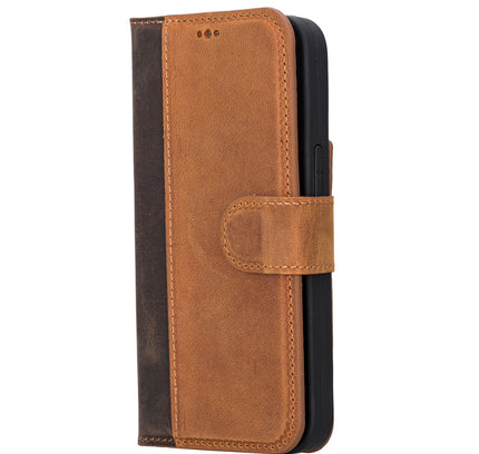 iPhone 13 Pro Compatible Detachable Full Grain Leather Wallet Case with Kickstand Feature Bayelon