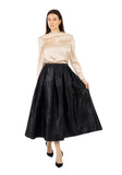 Black Pleated Jacquard A-Line Midi Skirt