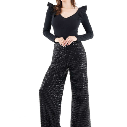  - Black Cube Patterned Sequin Pants - G-Line - G-Line