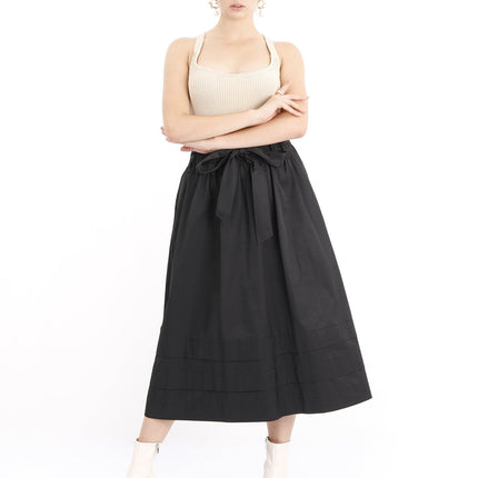  - Black Paper Bag Belted Flare Skirt - G-Line - G-Line