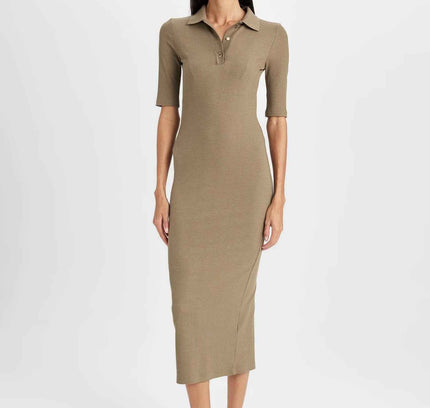 Bodycon Polo Neck Corduroy Half Sleeve Midi Dress