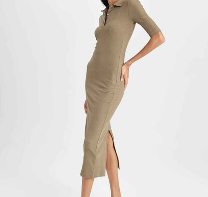 Bodycon Polo Neck Corduroy Half Sleeve Midi Dress