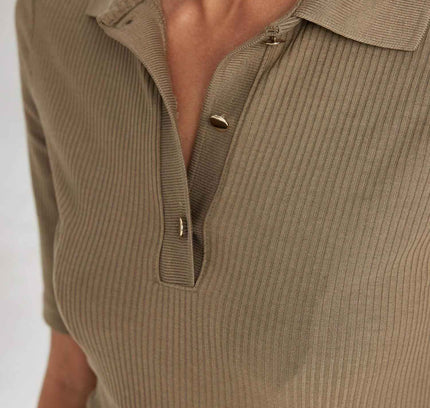 Bodycon Polo Neck Corduroy Half Sleeve Midi Dress