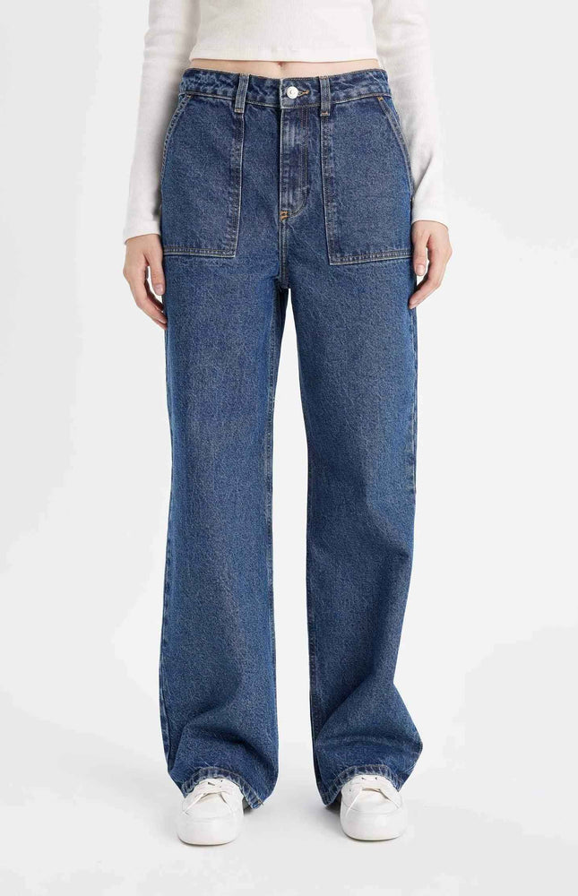 Wide Leg High Waist Long Cargo Jeans (Kopya)