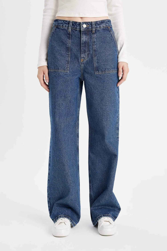 Wide Leg High Waist Long Cargo Jeans (Kopya)