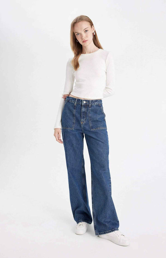 Wide Leg High Waist Long Cargo Jeans (Kopya)