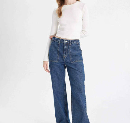 Wide Leg High Waist Long Cargo Jeans (Kopya)