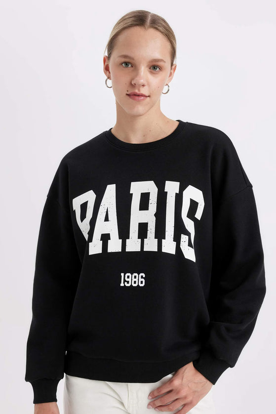 Loose Fit Printed Thick Fabric Sweatshirt