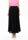 Black Chiffon Pleated Maxi Skirt with Elastic Waist Band - G-Line