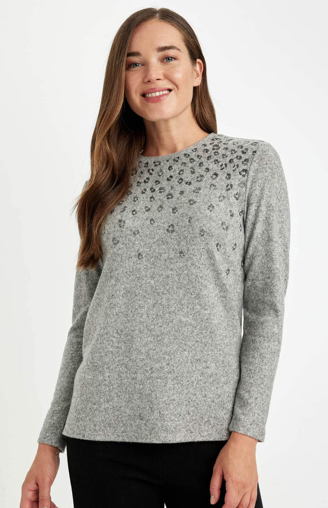 Relax Fit Crew Neck Leopard Long Sleeve T-Shirt