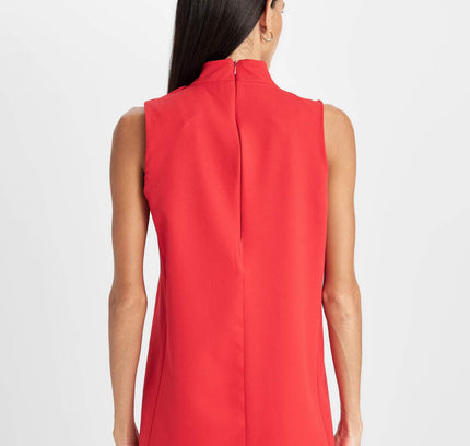 Half Turtleneck Button Detailed Mini Red Dress