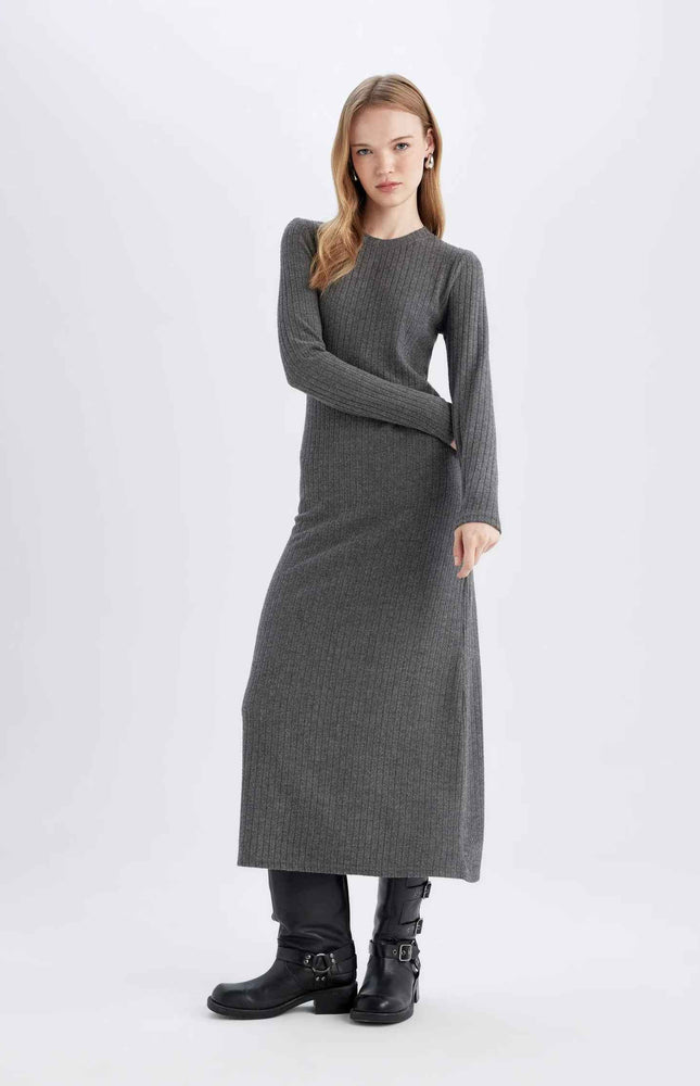 Bodycon Crew Neck Basic Long Sleeve Maxi Dress