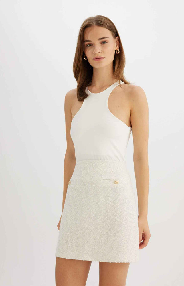 A-line High Waist Tweed Mini Skirt