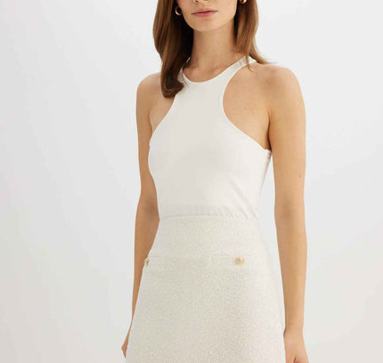 A-line High Waist Tweed Mini Skirt