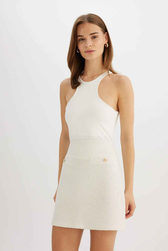 A-line High Waist Tweed Mini Skirt