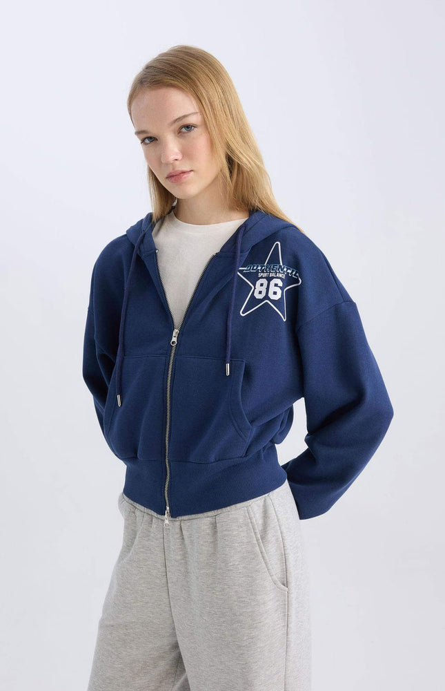 Oversize Fit Hooded Thick Sweatshirt Fabric Cardigan