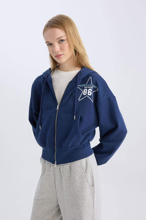 Oversize Fit Hooded Thick Sweatshirt Fabric Cardigan