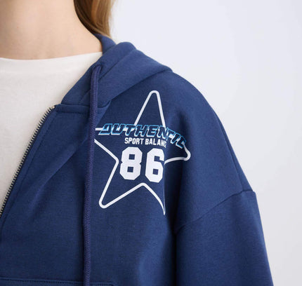 Oversize Fit Hooded Thick Sweatshirt Fabric Cardigan