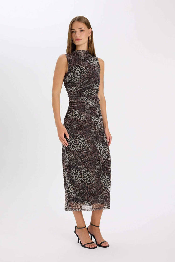 Bodycon Crew Neck Tulle Sleeveless Maxi Dress