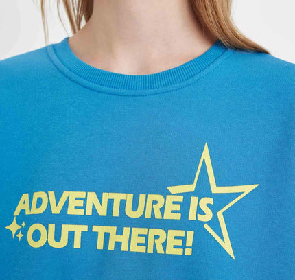 Loose Fit Crew Neck Printed Thick Fabric Sweatshirt