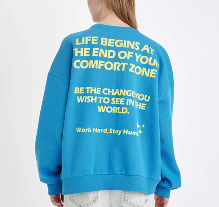 Loose Fit Crew Neck Printed Thick Fabric Sweatshirt