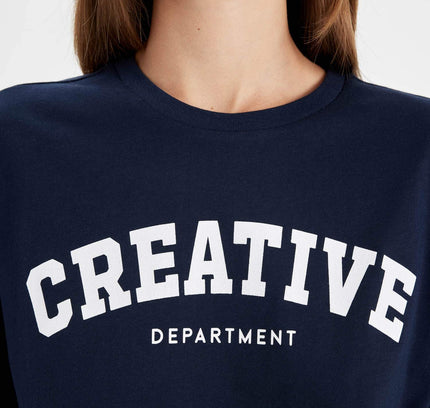 Oversize Fit Crew Neck Slogan Printed T-Shirt