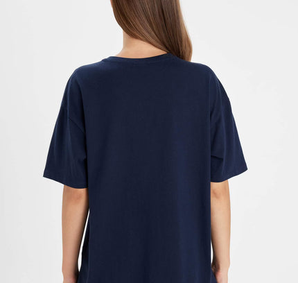 Oversize Fit Crew Neck Slogan Printed T-Shirt