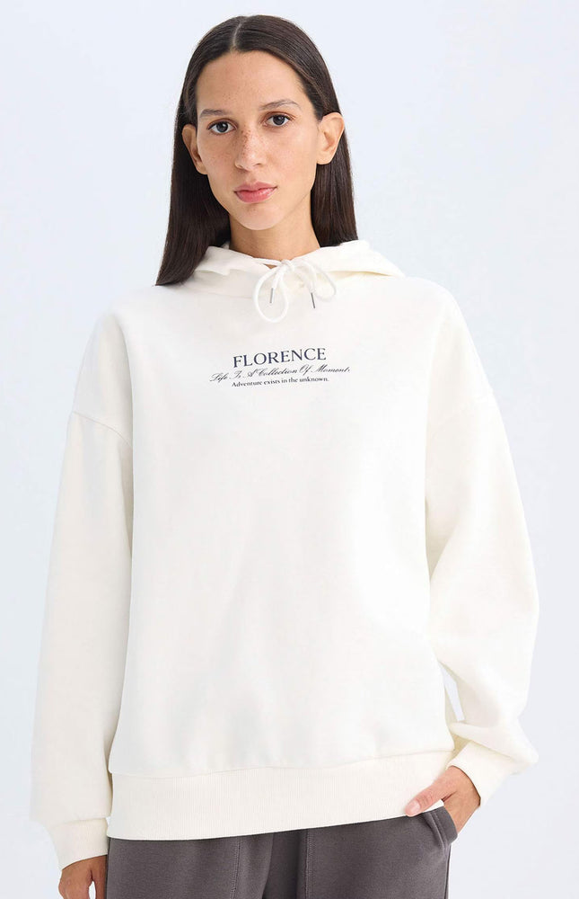 Oversize Fit Hooded Printed Thick Casual Sweatshirt