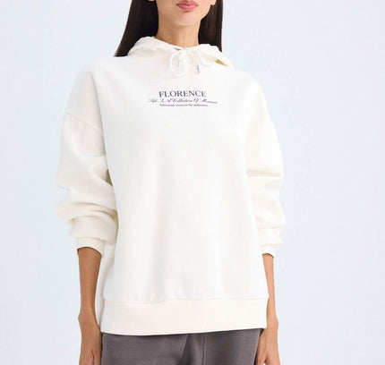 Oversize Fit Hooded Printed Thick Casual Sweatshirt